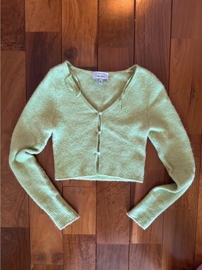 & Other Stories Light Green Cropped V-Neck Button Cardigan